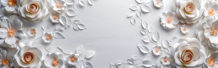 White Paper Flower Wall: Floral Background for Wedding or Greeting Card Template