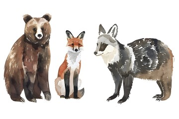 Charming Woodland Set Featuring Forest Animals Including Bear, Fox, and Badger