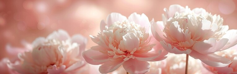 Delicate White Peonies - Romantic Banner with Fragrant Pink Petals in Close Up