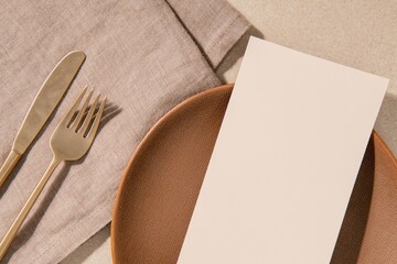 Beige menu card, restaurant business branding with design space