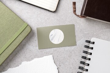Olive green business card, minimal branding with design space