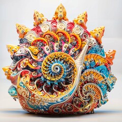 Ornate Mechanical Sculpture with Vivid Swirls and Patterns