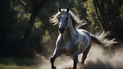 Obraz na płótnie Canvas Galloping Arabian Horse Gray Dappled Fur