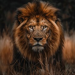portrait of a lion in the wild