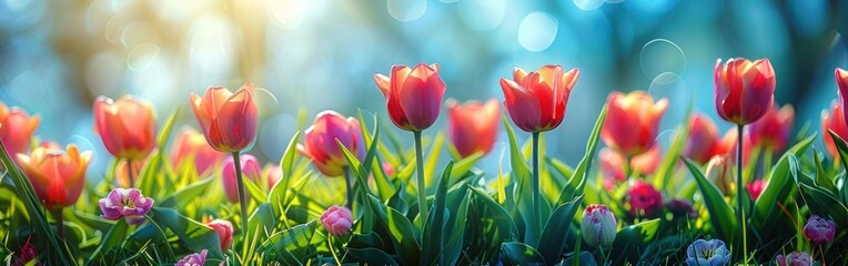 Tulip-filled Sunny Meadow: Perfect Spring and Easter Background