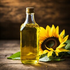 a plastic bottle with sunflower oil