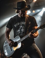 Country music singer on stage with his guitar