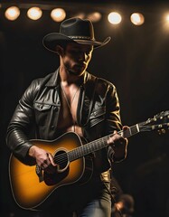 Obraz premium Country music singer on stage with his guitar