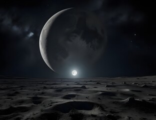 Panoramic view of the moon out in the space.Generative AI
