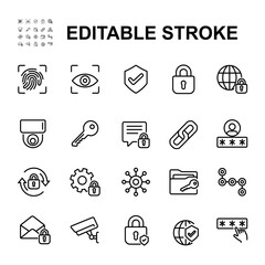 Set of security and protection icons in line style.