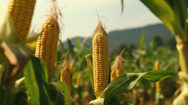 Corn cobs in corn plantations.AI generated image