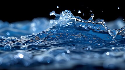 Close-up of vibrant blue water splashing against a dark, isolated background, highlighting the...