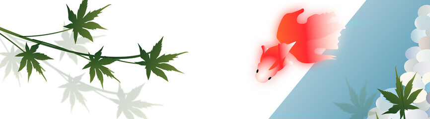 池の金魚と紅葉の日本の夏の風景のバナー素材