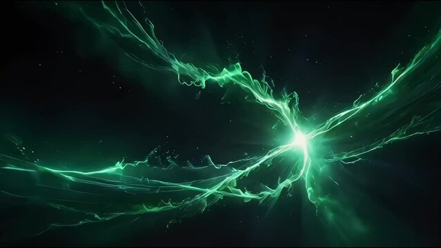 3d visual effect glow electric green lighthing flowing energy in space backdrop