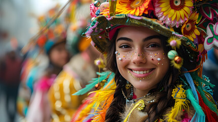 Fototapeta premium Vibrant and Joyous Easter Parade with Colorful Floats Costumes and Smiling Participants