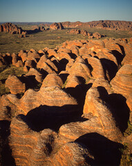 The Purnululu National Park containing the Bungle Bungle range of sculpted  sandstone rocks in the far north of Western Australia.