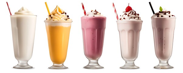  Set of Milkshake Smoothie in cup cutout. Many assorted different flavour Mockup template for artwork design 