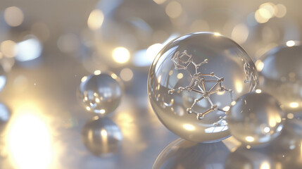 Reflective Spheres with Molecular Structure Inside on Shiny Surface