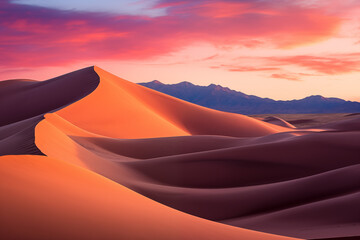 sunset over the desert sand dunes