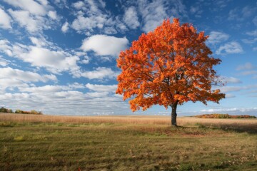 Stunning Orange Autumn Tree in Open Landscape