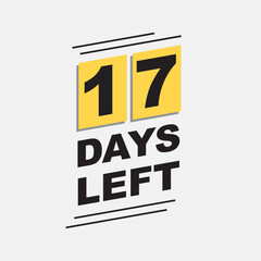 17 days left text. countdown badge. black and yellow calendar. text for stores, businesses, releases,events.