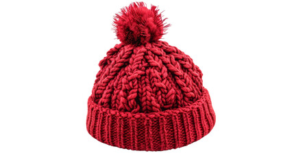 Red knitted winter bobble hat 