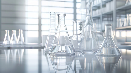 Pristine Glass Laboratory Equipment Reflecting on Surface