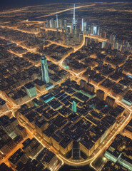 aerial view of the city at night. Generative AI 