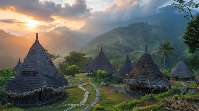Mountain scenery with unique and aesthetic outback tribal houses