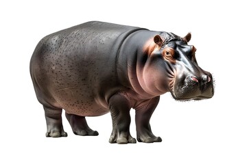 Fototapeta premium Powerful image of a hippopotamus standing isolated on a white background