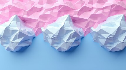 Pink and blue geometric low poly icebergs - Creative abstract composition of pink and blue geometric low poly icebergs against a pastel background, evoking freshness and originality