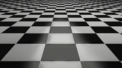 Sleek Checkered Pattern with Reflective Surface - This image features a sharp and glossy black and white checkered pattern with a reflective surface