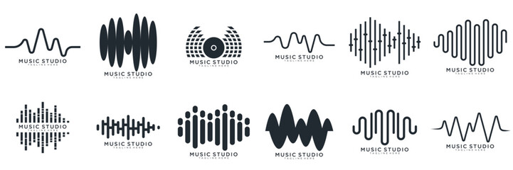 Set of Radio Wave icon. Sound waves set. Modern sound equalizer. Radio wave icons. Volume level symbols. Music frequency. vector illustration
