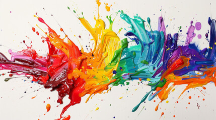 Fototapeta premium Abstract art painting of colorful splash. Oil on white canvas as background. 
