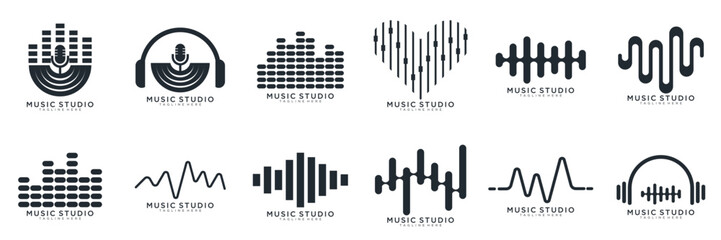 Set of Radio Wave icon. Sound waves set. Modern sound equalizer. Radio wave icons. Volume level symbols. Music frequency. vector illustration
