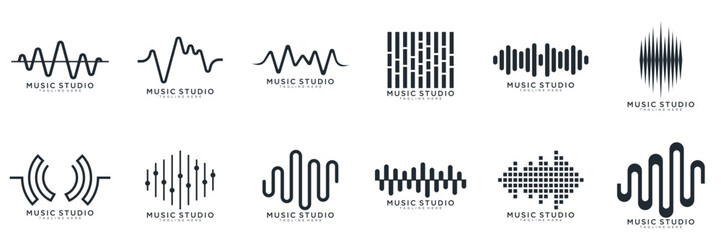 Set of Radio Wave icon. Sound waves set. Modern sound equalizer. Radio wave icons. Volume level symbols. Music frequency. vector illustration