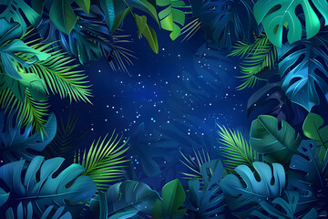 ブルーの熱帯植物の背景画