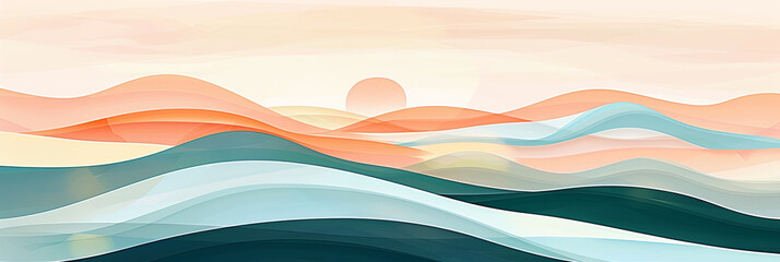 abstract illustration of a sunset over the ocean, generative AI