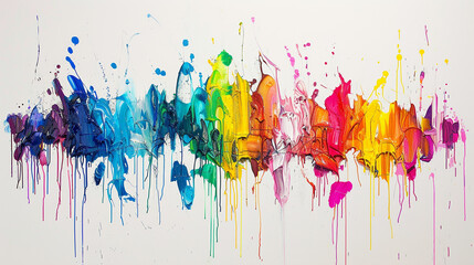 Abstract art painting of colorful splash. Oil on white canvas as background.  