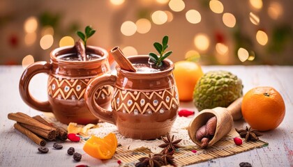 Mexico ponche navideno Christmas punch with beautiful christmas decorations