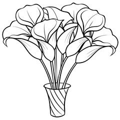Calla Lily Flower Bouquet outline illustration coloring book page design, Calla Lily Flower Bouquet black and white line art drawing coloring book pages for children and adults