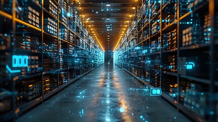 Advanced Technology and Efficient Organization in a Futuristic Warehouse