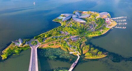 Aerial Photography of the South Island Scenery of Dishui Lake in Lingang New City, Shanghai, China