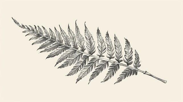 A handdrawn illustration of a fern frond with bold outlines and delicate details used as a branding element for a botanicalthemed company..