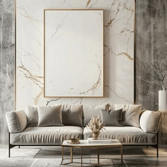 AI generated a Mockup poster frame on the wall of living room. Luxurious apartment background with contemporary design. Modern interior design. 3D render, 3D illustration 