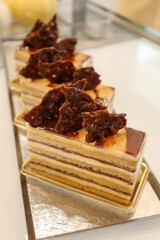 カフェモカコーヒーとチョコとナッツプラリネクリームのケーキ