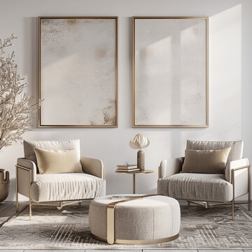 AI generated a Mockup poster frame on the wall of living room. Luxurious apartment background with contemporary design. Modern interior design. 3D render, 3D illustration 