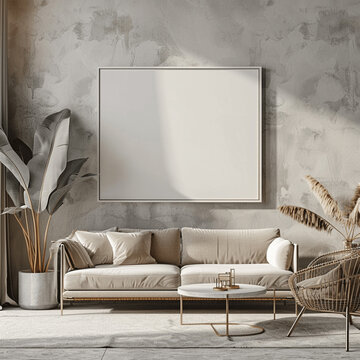 AI generated a Mockup poster frame on the wall of living room. Luxurious apartment background with contemporary design. Modern interior design. 3D render, 3D illustration 