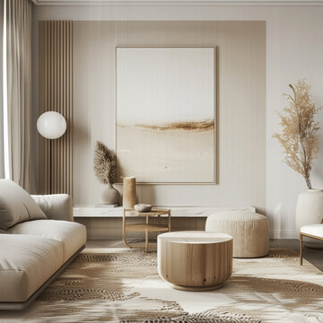AI generated a Mockup poster frame on the wall of living room. Luxurious apartment background with contemporary design. Modern interior design. 3D render, 3D illustration 
