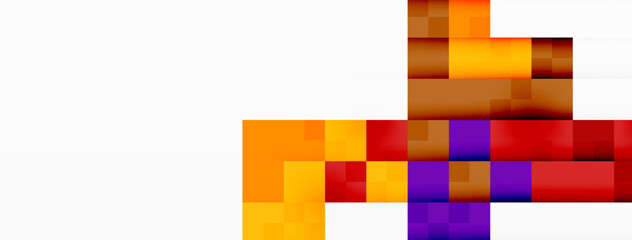 A closeup of a stack of vibrant rectangular blocks in colors like orange, violet, electric blue, and magenta on a white background, creating a colorful and dynamic pattern